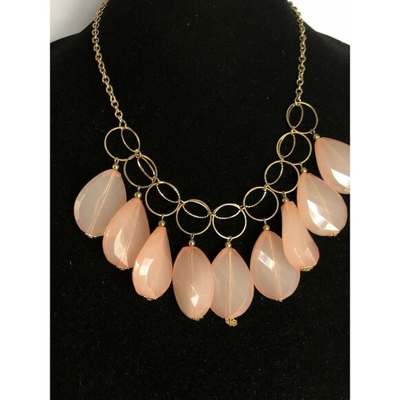 Pretty Pink/Coral  Beaded Teardrop Drop Dangle Necklace Bib Statement 21” - Picture 4 of 5